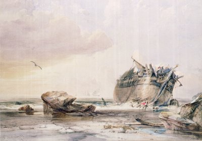 Rocky Shore, with Dismantled Vessel by George the Elder Chambers